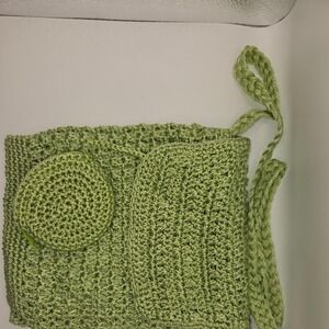 Green Crochet Purse with Matching Coin Pouch Summer Knit Shoulder Bag Boho Small